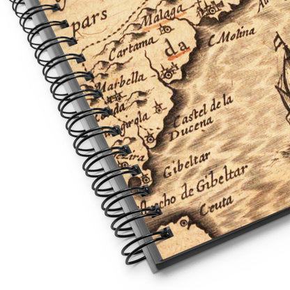 Journal Notebook Spiral Metal Binding, 140 Dotted Pages Soft Cover, Vintage Map Graphic