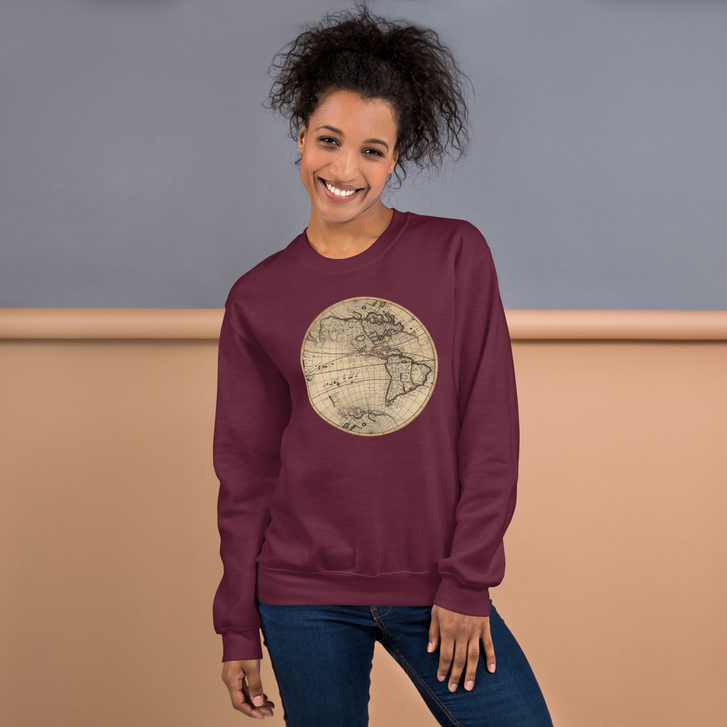 Sweatshirt Adult Pullover, Vintage Globe Graphic