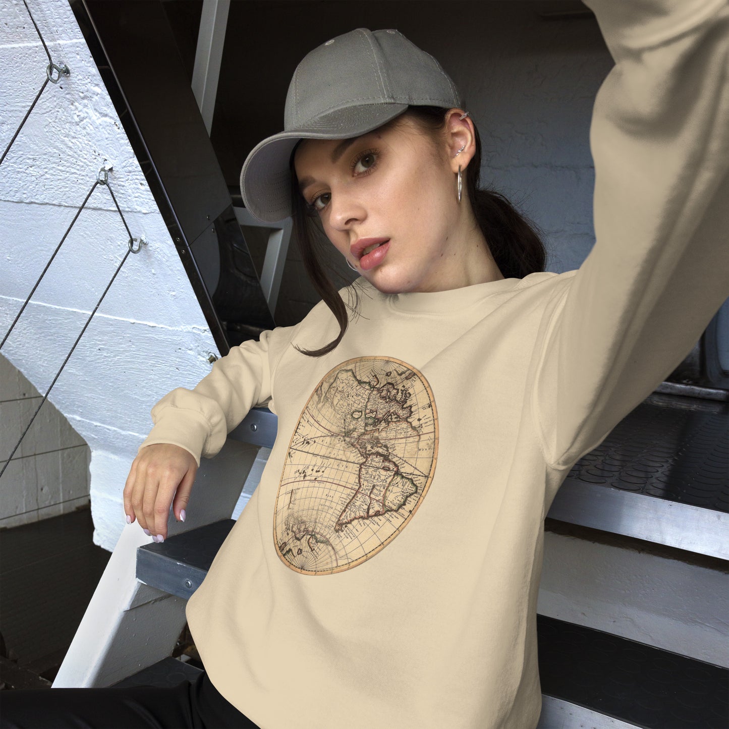 Sweatshirt Adult Pullover, Vintage Globe Graphic