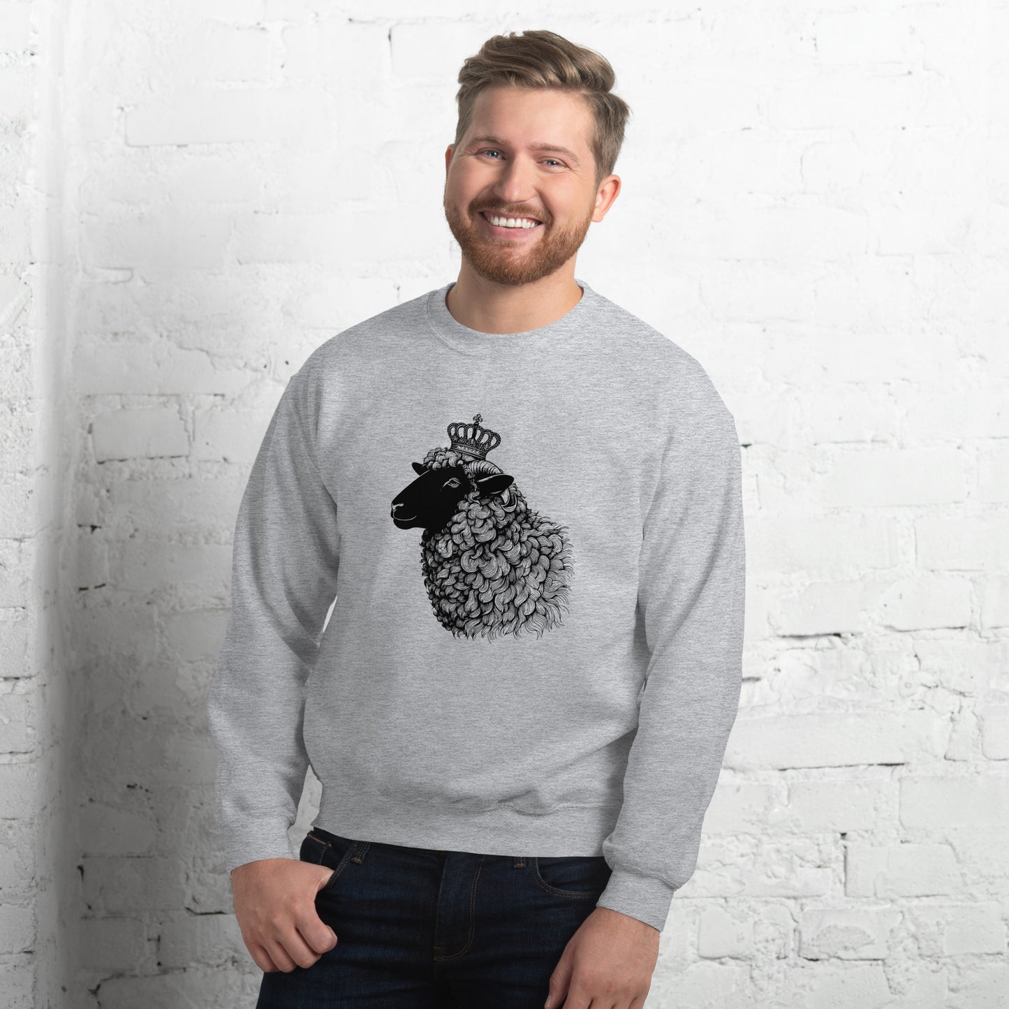 Pullover Adult Sweatshirt, Black Sheep with Crown Graphic