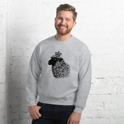 Pullover Adult Sweatshirt, Black Sheep with Crown Graphic