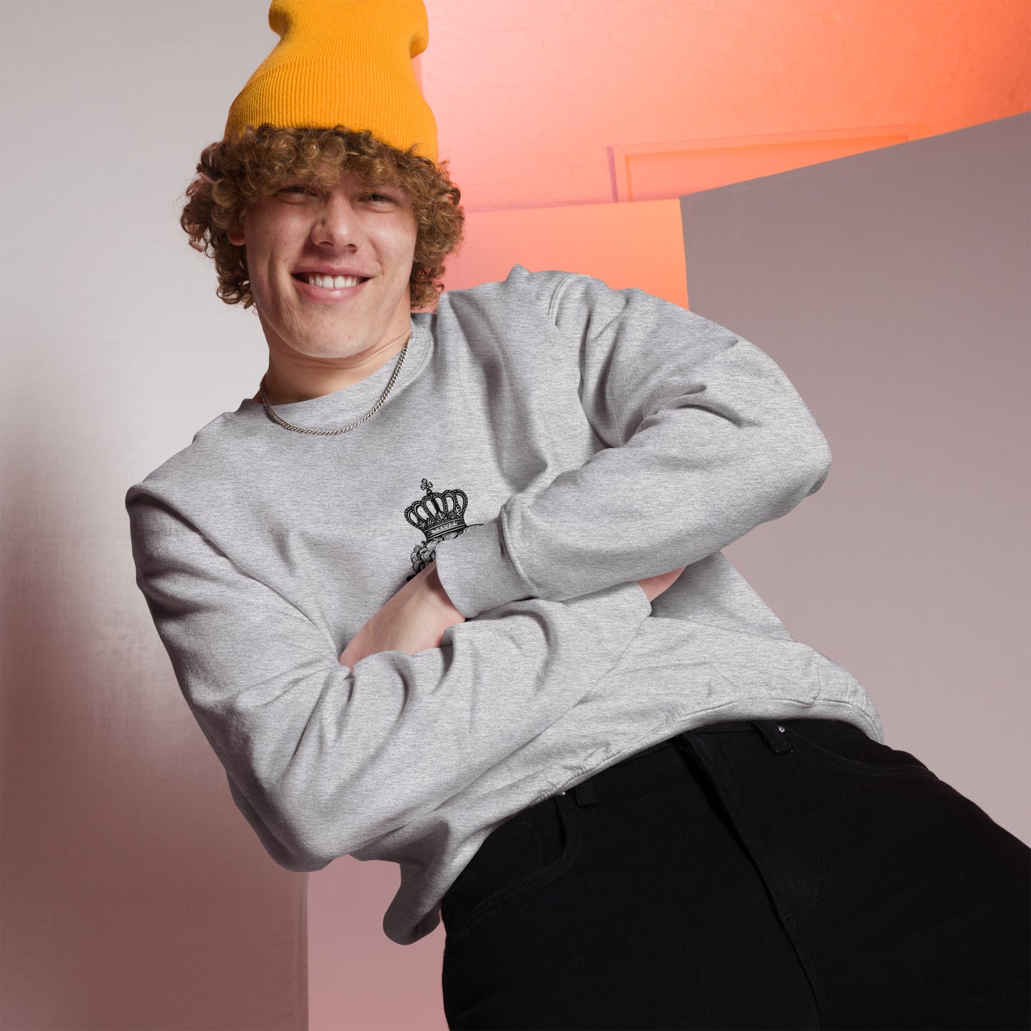 Pullover Adult Sweatshirt, Black Sheep with Crown Graphic