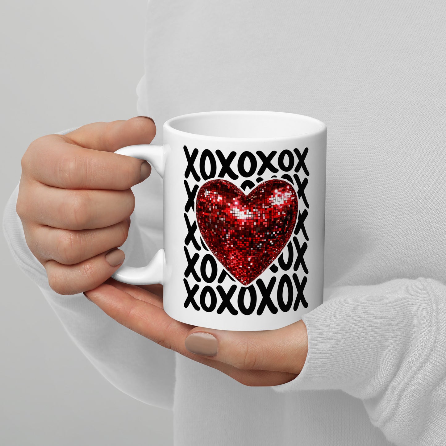 White Glossy Mug, Valentine’s Day Heart XOXO