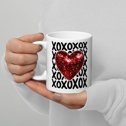 White Glossy Mug, Valentine’s Day Heart XOXO