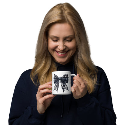 White Glossy Mug, Bow Graphic